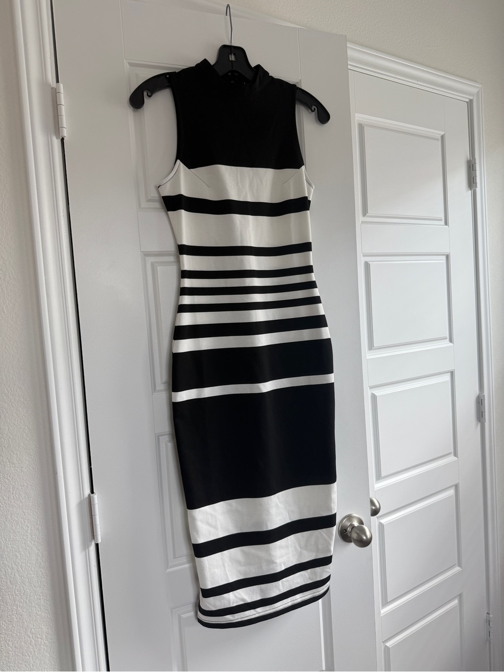 Lulu's Black and White Striped Sleeveless Bodycon Dress